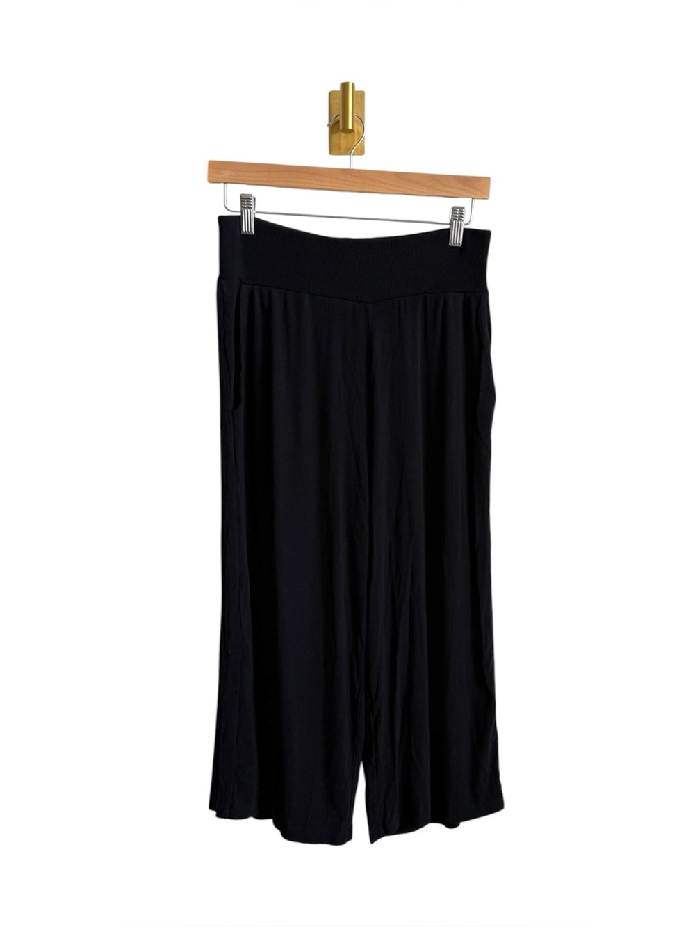 Cozy Earth Wide Leg Ribbed Bamboo Pull-On Pants Black Women's Medium
